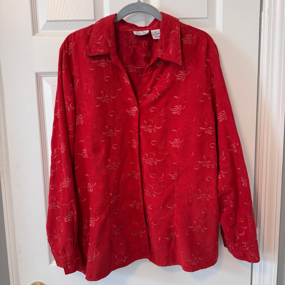 1830 Eighteen Thirty Women's Red Buttoned Up Embroidered Blouse 1X